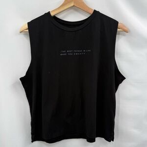 good hYOUman Cropped Graphic Muscle Tank in Black | Medium